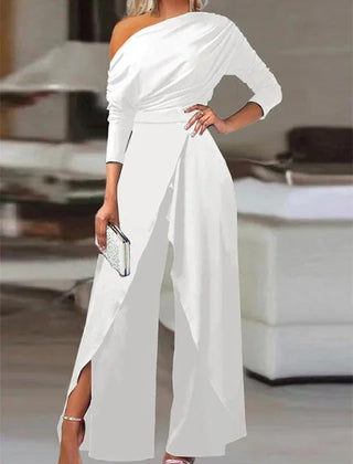 Off Shoulder Wide Leg Jumpsuit – White