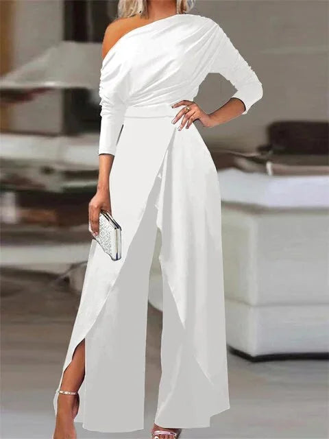 Off Shoulder Wide Leg Jumpsuit – White