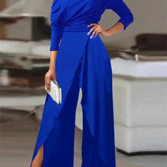 Off Shoulder Wide Leg Jumpsuit – Blue