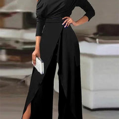 Off Shoulder Wide Leg Jumpsuit – Black