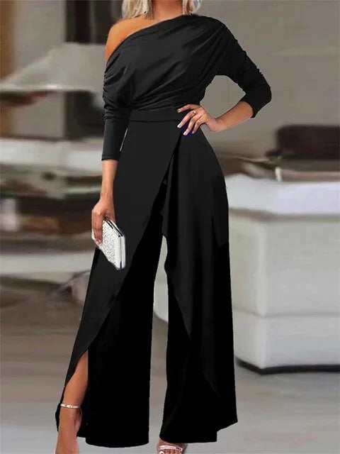 Off Shoulder Wide Leg Jumpsuit – Black