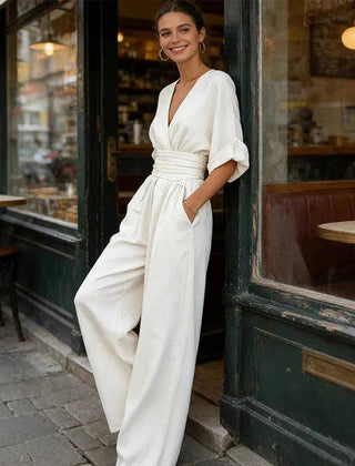 Wide-Leg Wrap Jumpsuit – White