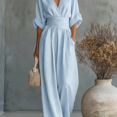 Wide-Leg Wrap Jumpsuit – Sky Blue