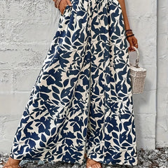 Printed Wide-Leg Trousers – Blue
