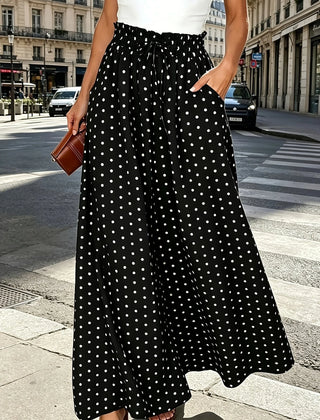 Printed Wide-Leg Trousers – Black
