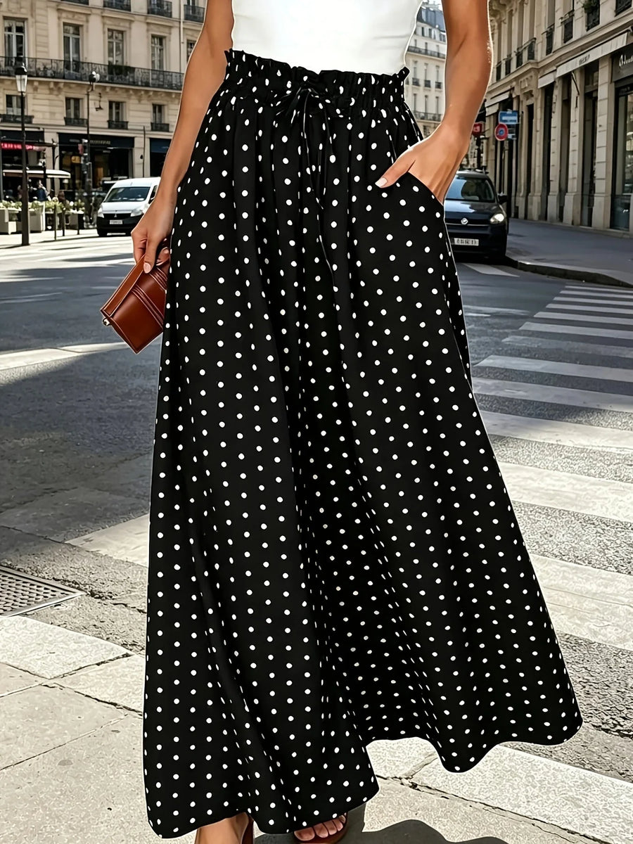 Printed Wide-Leg Trousers – Black
