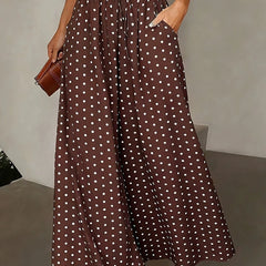 Printed Wide-Leg Trousers – Coffee Brown