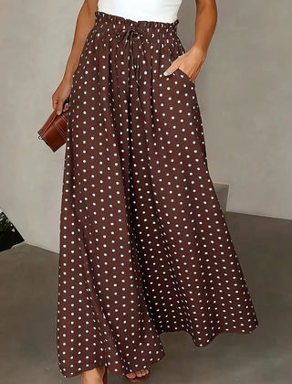 Printed Wide-Leg Trousers – Coffee Brown
