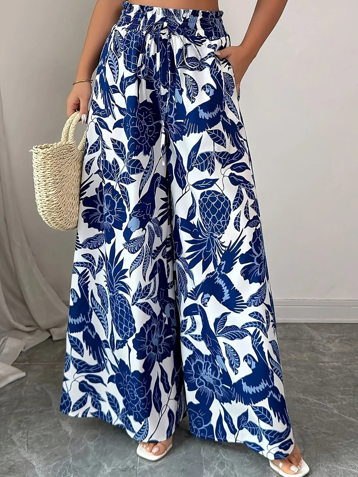 Printed Wide-Leg Trousers