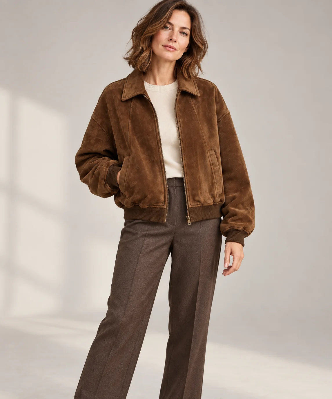 Suede-Effect Bomber Jacket