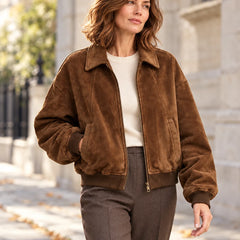 Suede-Effect Bomber Jacket