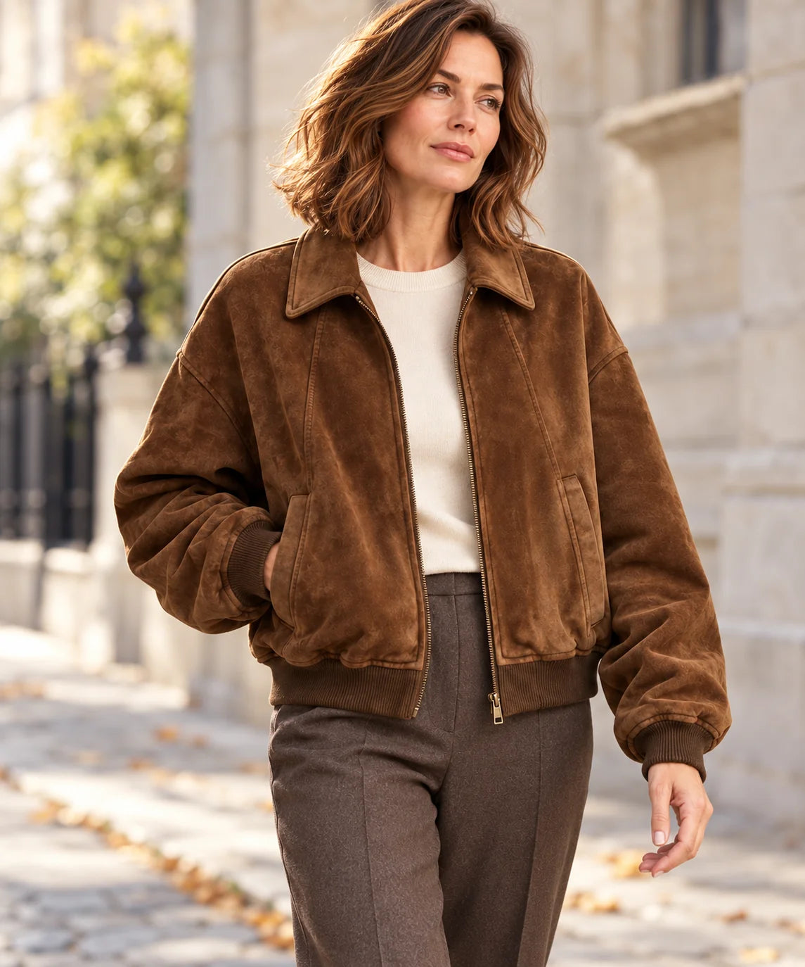 Suede-Effect Bomber Jacket