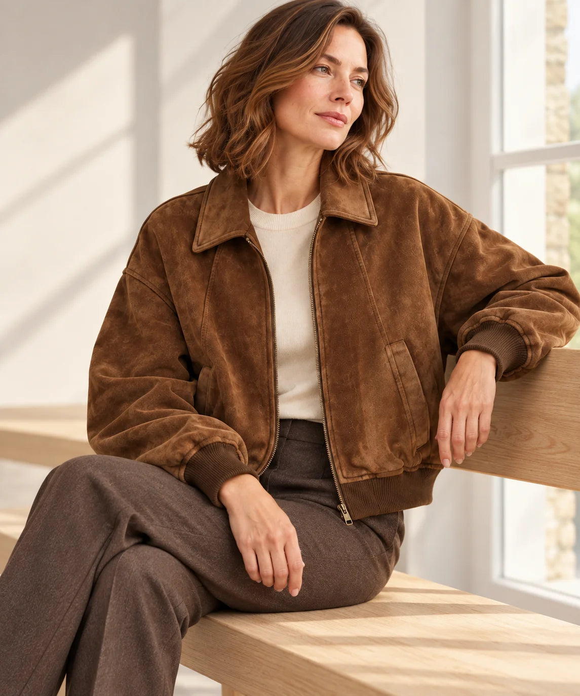 Suede-Effect Bomber Jacket