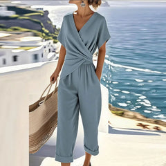 Wrap Front Cropped Jumpsuit – Blue
