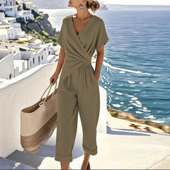 Wrap Front Cropped Jumpsuit – Khaki