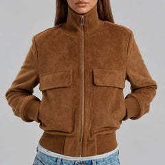 Suede Look Bomber Jacket – Light Brown