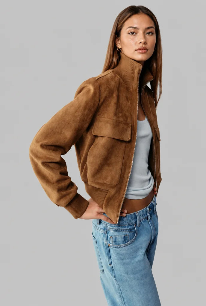 Suede Look Bomber Jacket