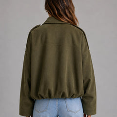 Oversized Faux Suede Bomber Jacket
