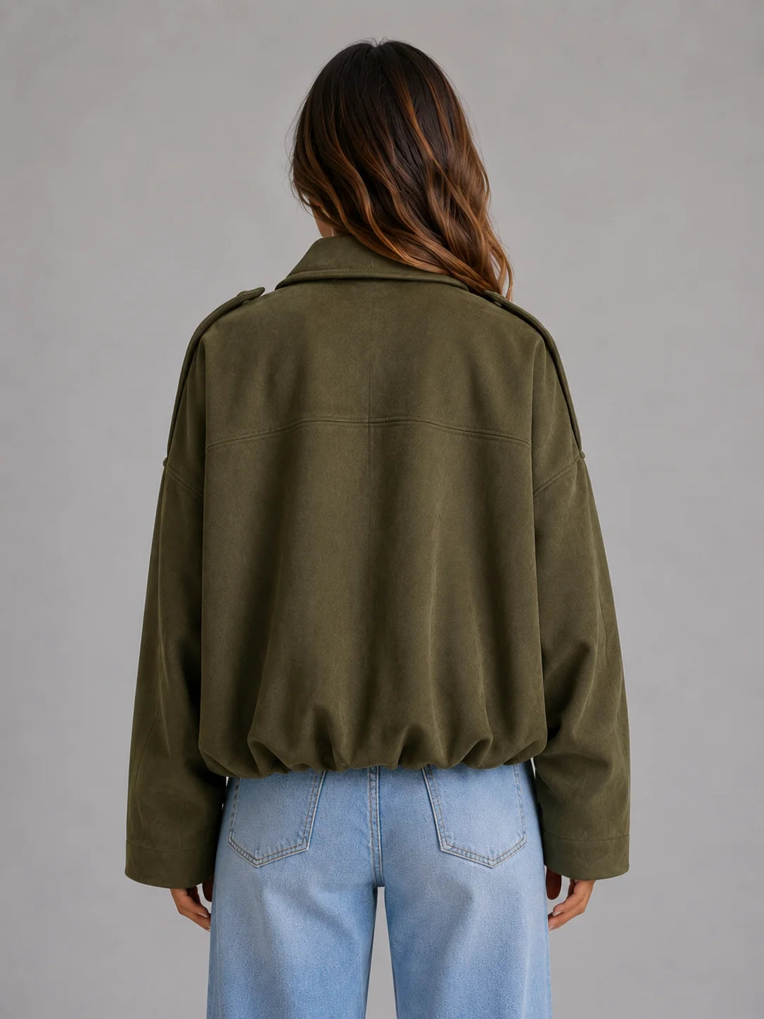 Oversized Faux Suede Bomber Jacket