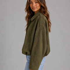 Oversized Faux Suede Bomber Jacket