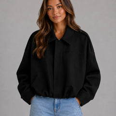 Oversized Faux Suede Bomber Jacket – Black