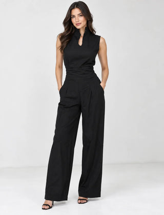 Sleeveless Linen Jumpsuit – Black
