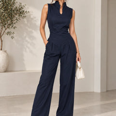 Sleeveless Linen Jumpsuit – Navy Blue