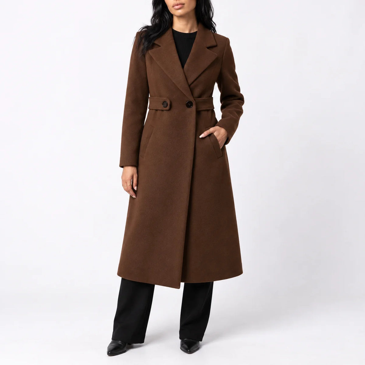 Long Belted Wool Coat – Brown