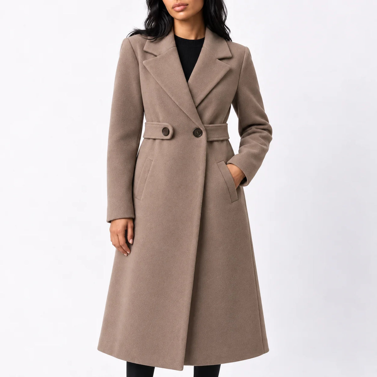 Long Belted Wool Coat – Taupe