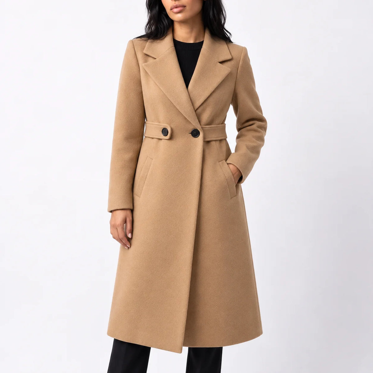 Long Belted Wool Coat – Camel