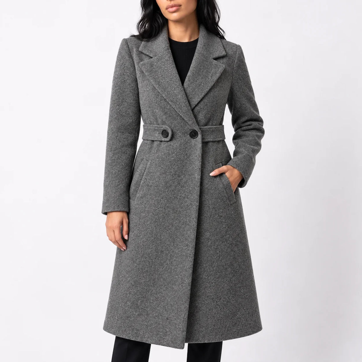 Long Belted Wool Coat – Grey