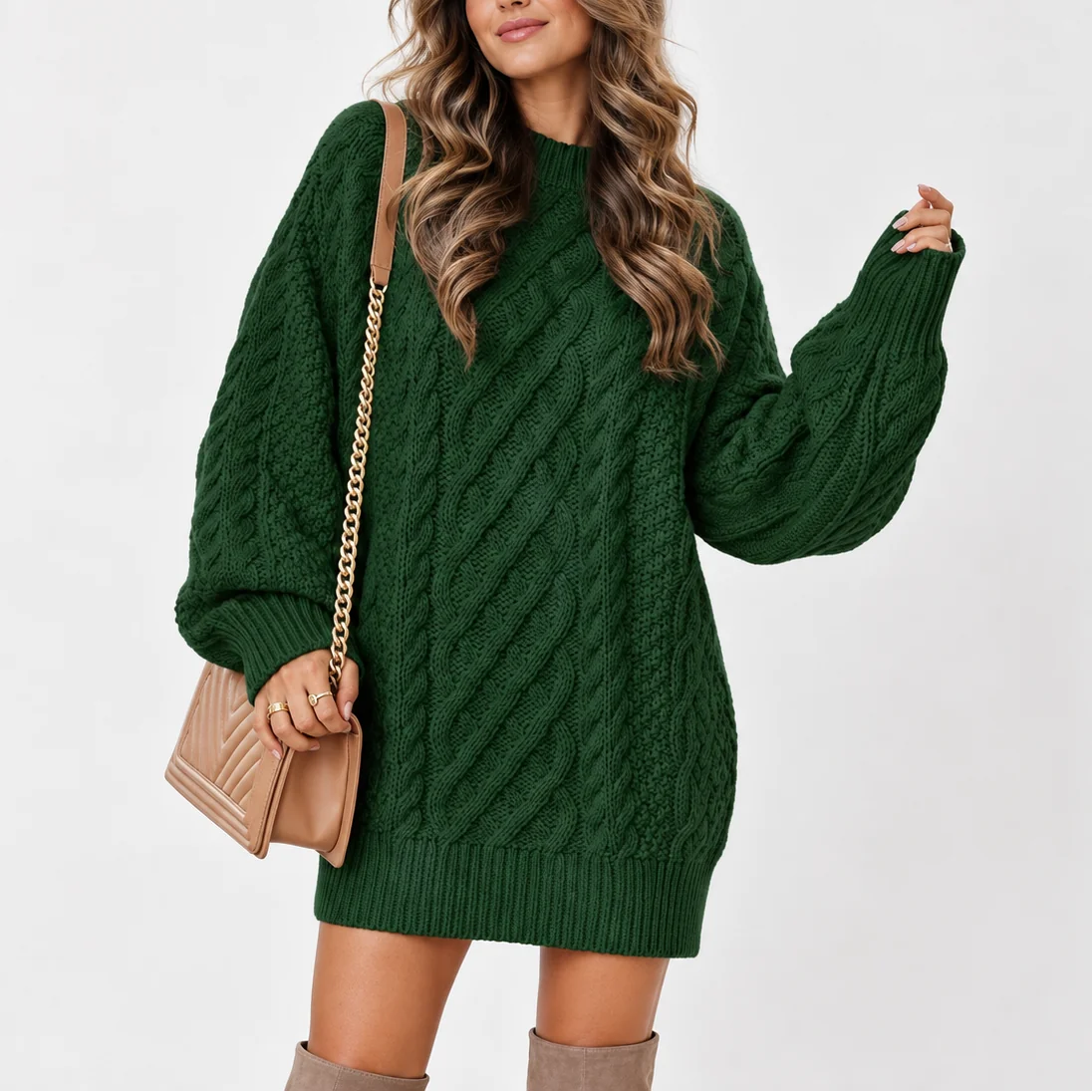 Oversized Cable Knit Jumper – Green