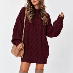 Oversized Cable Knit Jumper – Burgundy