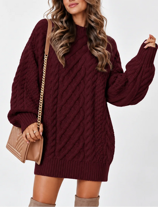 Oversized Cable Knit Jumper – Burgundy