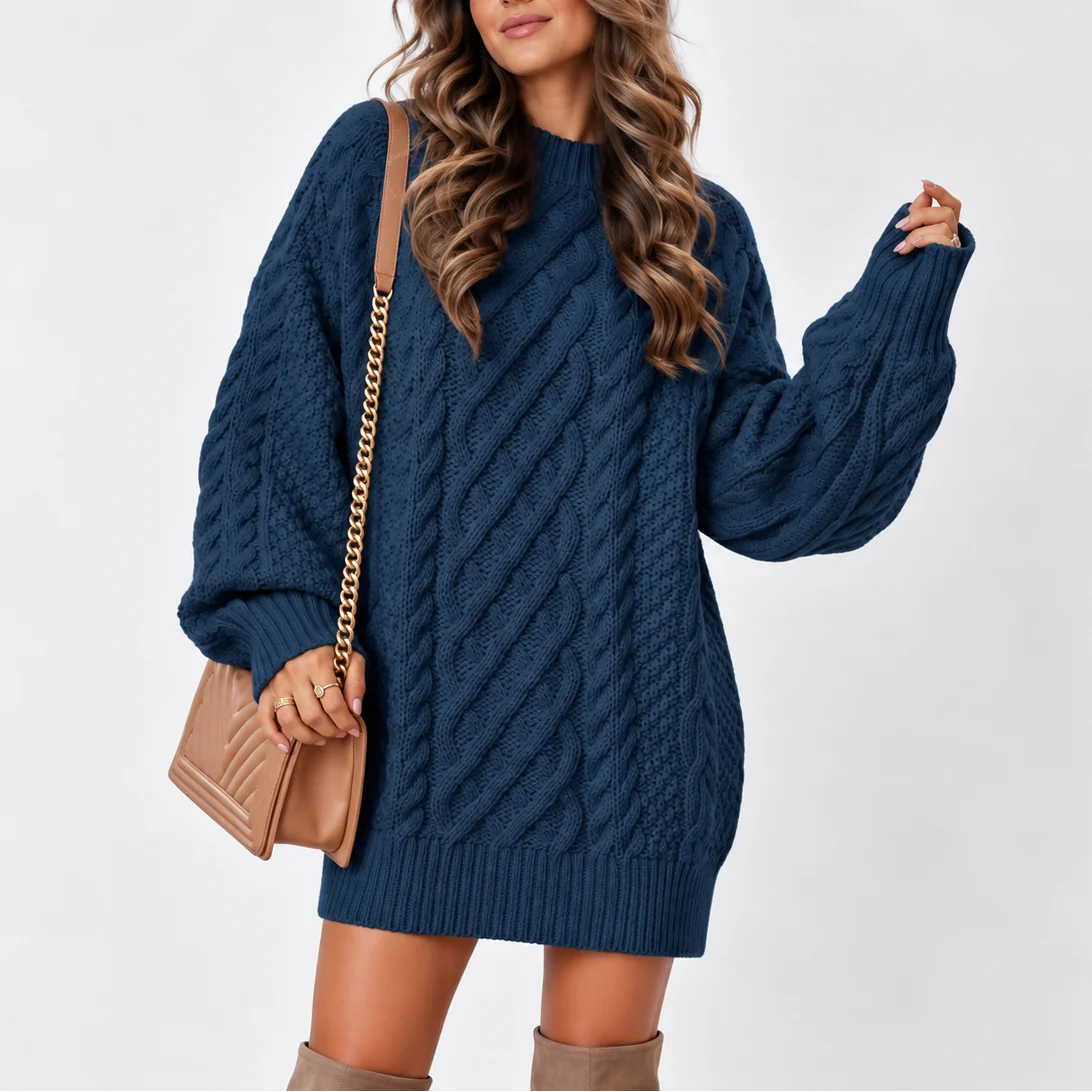 Oversized Cable Knit Jumper – Navy