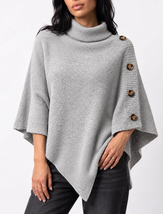 Knitted Turtleneck Poncho – Grey