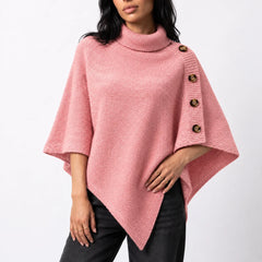 Knitted Turtleneck Poncho – Pink