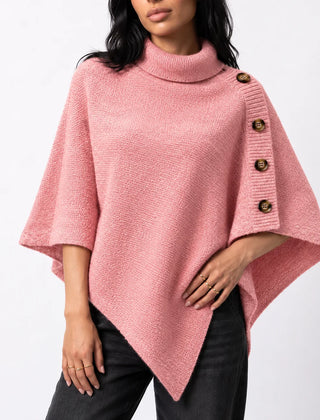 Knitted Turtleneck Poncho – Pink