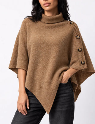 Knitted Turtleneck Poncho – Brown