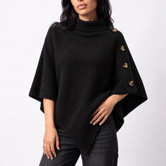Knitted Turtleneck Poncho – Black