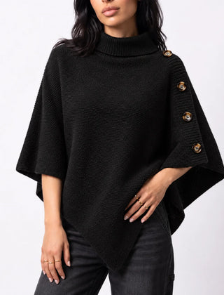 Knitted Turtleneck Poncho – Black