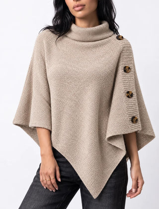 Knitted Turtleneck Poncho – Beige