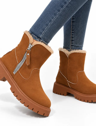 Faux Fur Lined Ankle Boots – Brown
