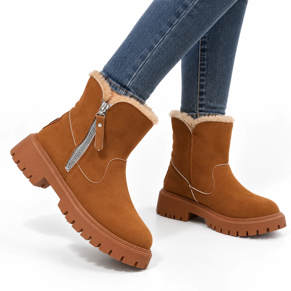Faux Fur Lined Ankle Boots – Brown