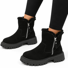 Faux Fur Lined Ankle Boots – Black