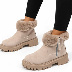 Faux Fur Lined Ankle Boots – Beige