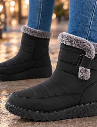 Fur Collar Ankle Boots – Black