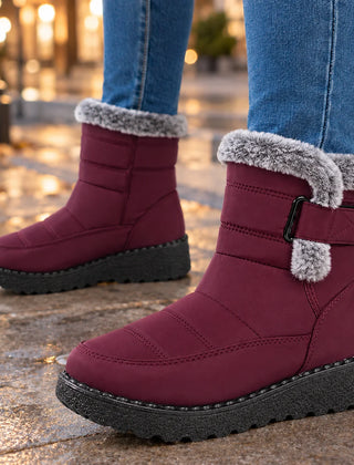 Fur Collar Ankle Boots – Wine Red