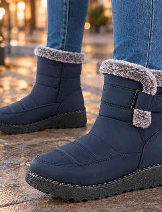Fur Collar Ankle Boots – Navy