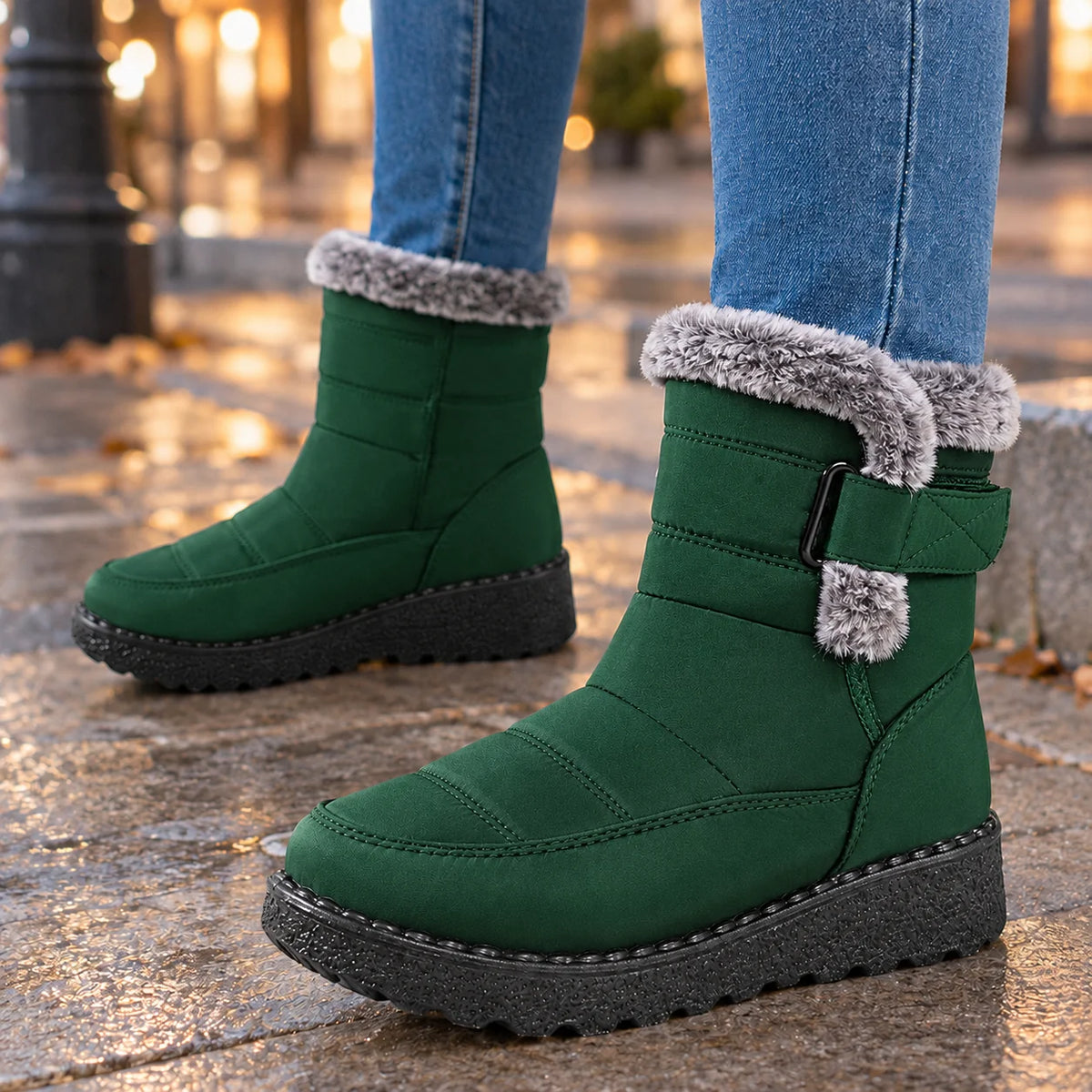 Fur Collar Ankle Boots – Green